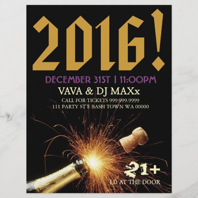 Flyer Cartel de anuncio de evento de fiesta de Año Nuevo (Frente)