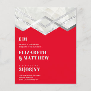 Flyer Cartel de boda plateado rojo de bajo presupuesto