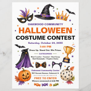 Flyer Cartel de concurso de disfraces de Halloween