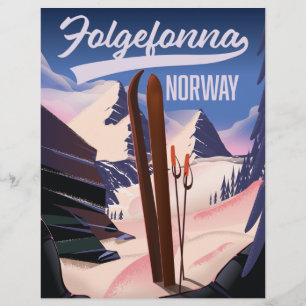 Flyer Cartel de esquí Folgefonna noruega. Arte de pared 