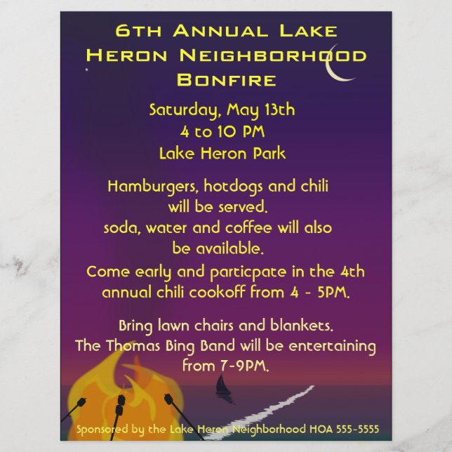 Flyer Cartel de Fiesta en la Playa con Fogata (Frente)