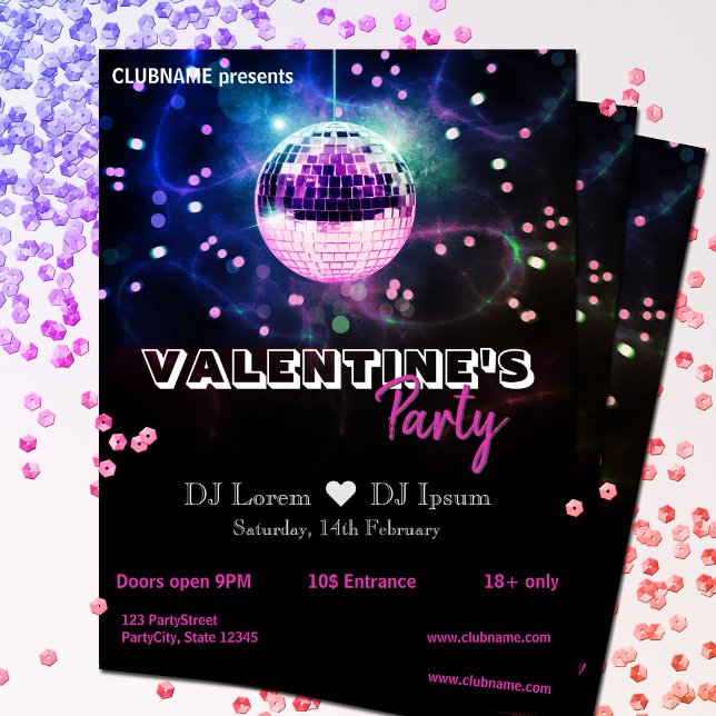 Flyer Cartel de fiesta moderno de San Valentín con bola  (Subido por el creador)