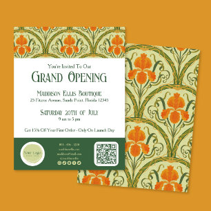 Flyer Cartel de inauguración floral Art Nouveau verde