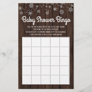 Flyer Cartón de Bingo para Baby Shower Rústico Copo de N