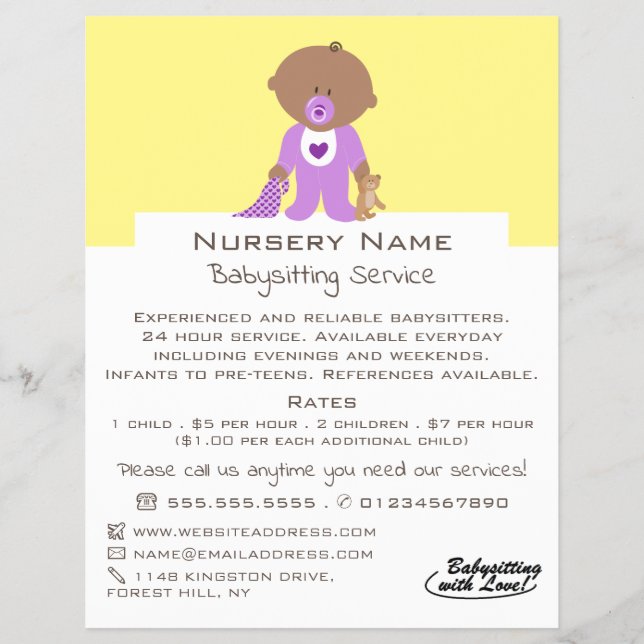Flyer Cartoon Baby & Bear, Babysitter, Daycare, Nursery (Frente)