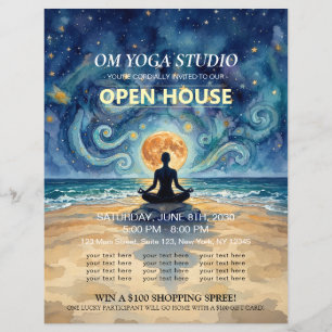 Flyer Casa Abierta de Meditación de Yoga Noche Estrellad