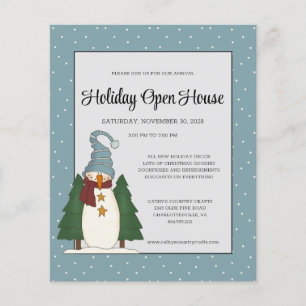 Flyer Casa Abierta de Navidad con Muñeco de Nieve Presup