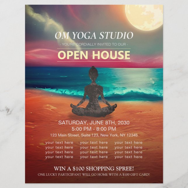Flyer Casa Abierta de Yoga Mediation Moonlight Ocean Bea (Frente)