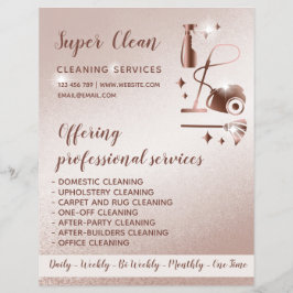 Flyer Casa de limpieza doméstica con Rosa de oro espumos
