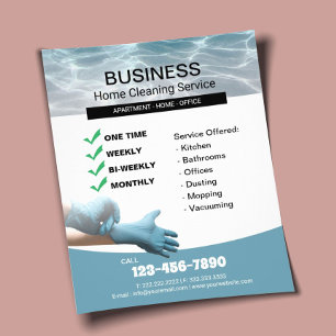 Flyer Casa de limpieza profesional de viviendas con azul