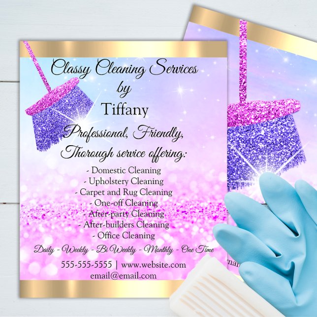 Flyer Casa de servicio de limpieza de clase que mantiene (Classy Cleaning Service Maid Purple Silver QRCODE Business Card)