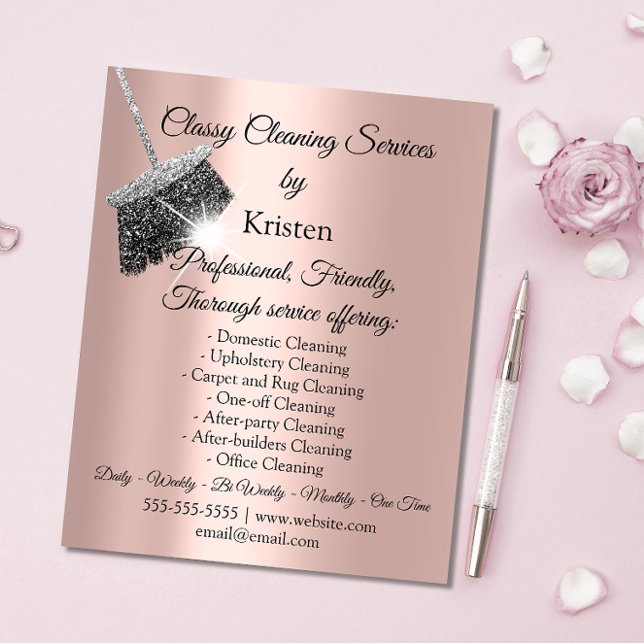 Flyer Casa de servicios de limpieza de clase que mantien (Classy Cleaning Services House Keeping Rose Silver Flyer)
