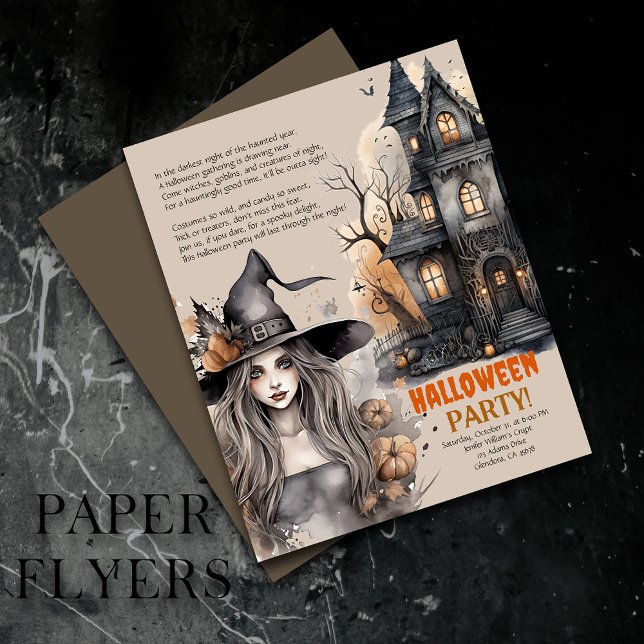 Flyer Casa embrujada | Invitación de poema Witch Hallowe (Exceptional value: budget-friendly Halloween invitations for memorable events and cost saving!)
