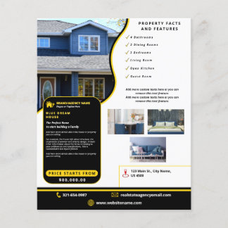 Flyer Casa moderna de venta personalizada en negro y ama