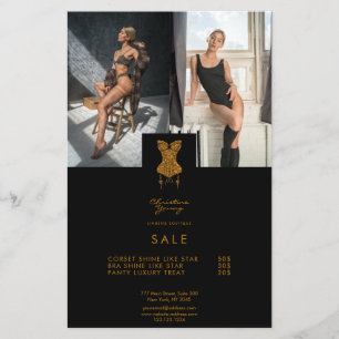 Flyer Catálogo de precios de lencería boutique Gold Lace