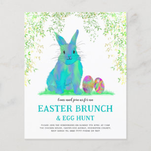 Flyer Caza de huevos de conejo de Pascua y azul brunch