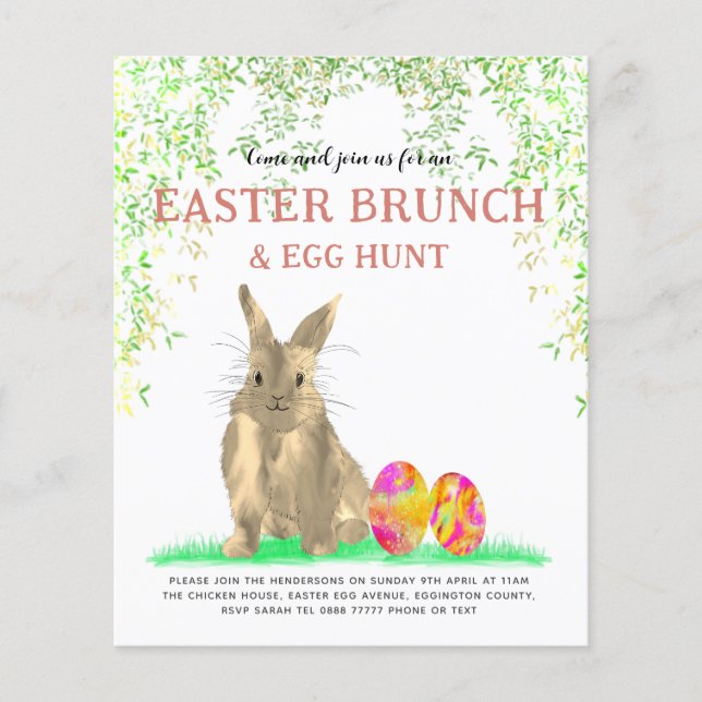 Flyer Caza de huevos de conejo de Pascua y Brunch (Frente)