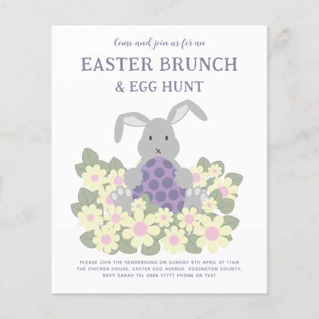 Flyer Caza de huevos de Pascua y Brunch dulce Bunny Flor (Frente)