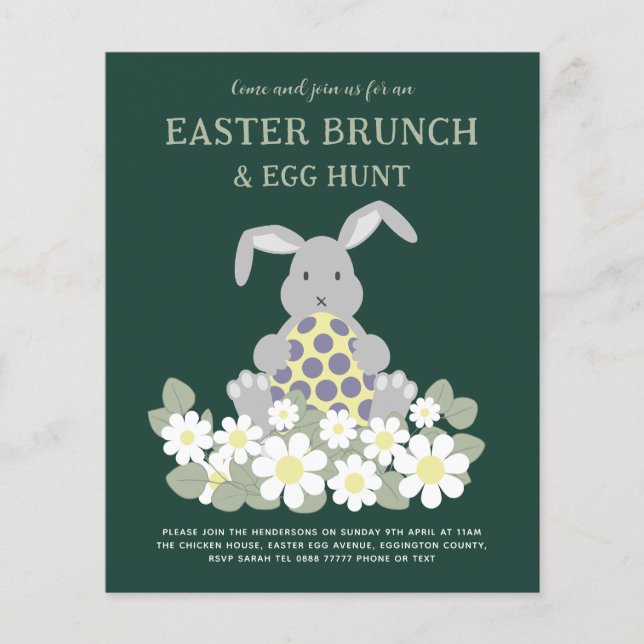 Flyer Caza de huevos de Pascua y Brunch dulce Bunny Flor (Frente)