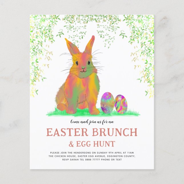 Flyer Caza de huevos de Pascua y conejo de brunch (Frente)