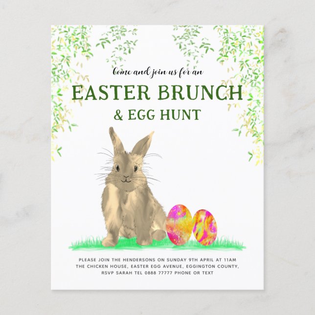 Flyer Caza de huevos y brunch para conejo de pascua (Frente)