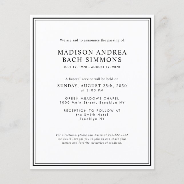 Flyer Celebración de la vida del Servicio Funeral Modern (Frente)