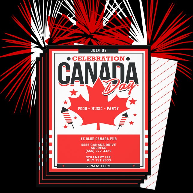 Flyer Celebración Día de Canadá 1 de julio Invitación de (Canada Day (Dominion Day) is a federal statutory holiday. July 1, 1867, Canada's birthday. )
