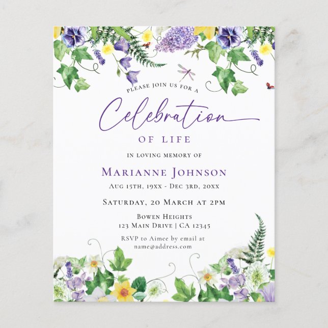 Flyer Celebración floral presupuestal del funeral de la  (Frente)