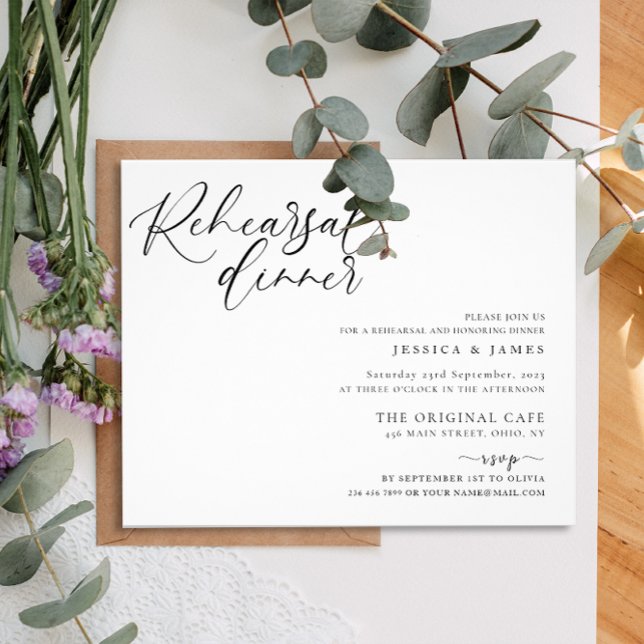 Flyer Cena de ensayo de Boda blanco y negro de presupues (Subido por el creador)