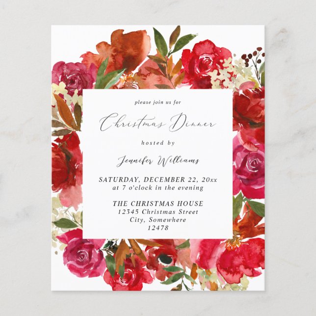 Flyer Cena de Navidades Florales Blancas y Rosas Rojas P (Frente)