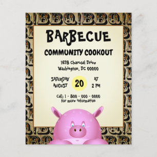 Flyer Cerdo de dibujos animados rosa sudoroso   Barbacoa
