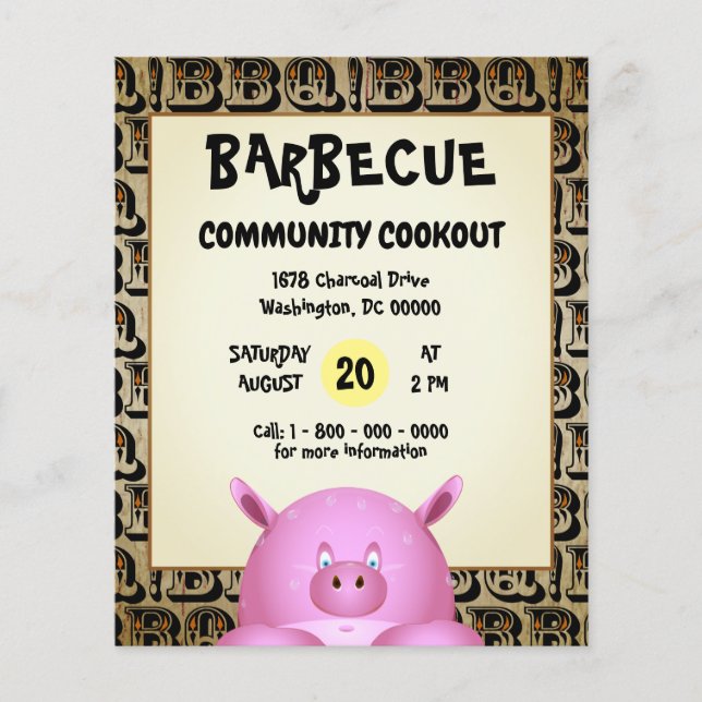 Flyer Cerdo Personalizado rosa sudoroso | Barbacoa (Frente)