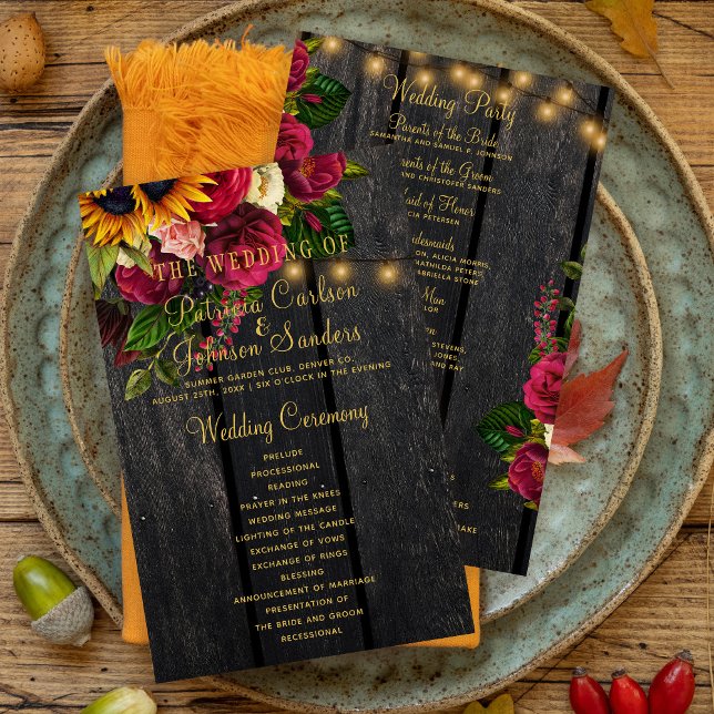 Flyer Ceremonia de boda con luces doradas y madera rústi (Subido por el creador)