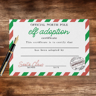 Flyer Certificado de adopción de Elf firmado por Santa C