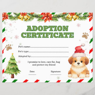 Flyer certificado de adopción de mascota de Navidad edit