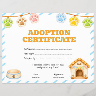 Flyer Certificado de adopción de mascota editable