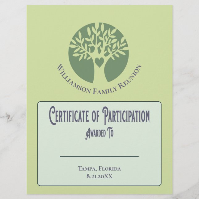 Flyer Certificado de amor de árbol familiar de participa (Frente)