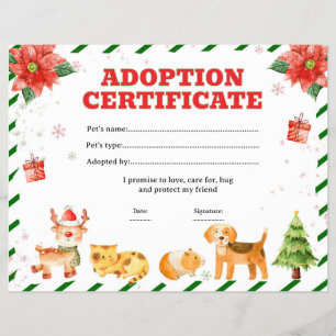 Flyer certificado editable de adopción de mascota del el