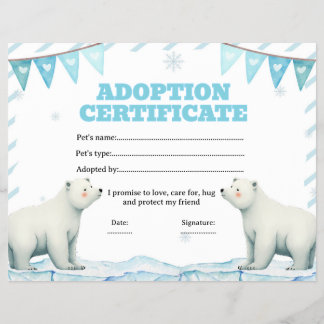 Flyer Certificado editable de adopción de mascota Polar