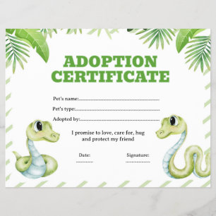 Flyer certificado editable de adopción de mascota serpie