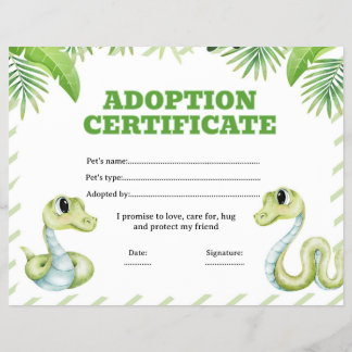 Flyer certificado editable de adopción de mascota serpie