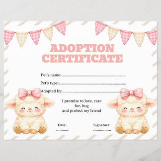 Flyer Certificado editable de adopción de oveja de peluc