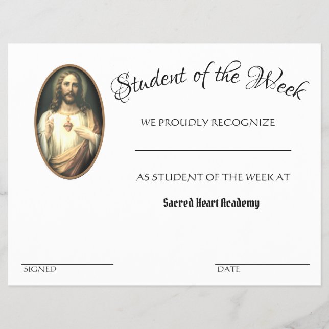 Flyer Certificado escolar de premio católico (Frente)