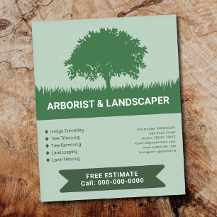 Flyer Césped, Silueta de Árbol - Arborista y Paisajista 