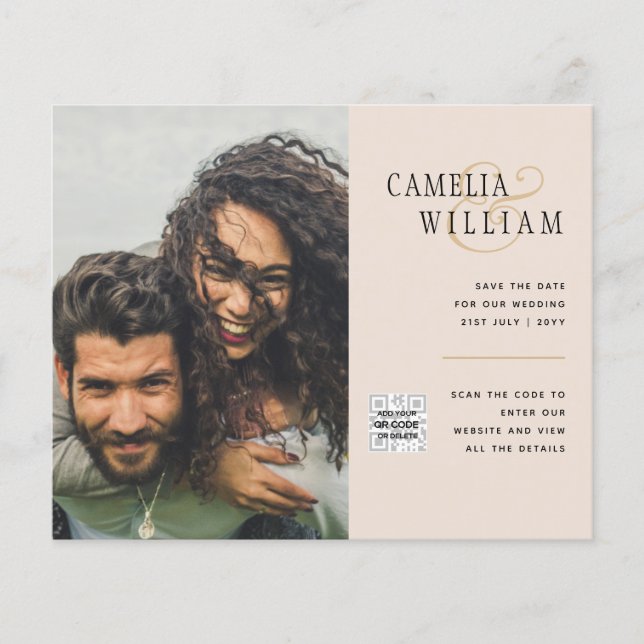 Flyer Champagne Blush PHOTO Wedding Invitation QR Code (Frente)