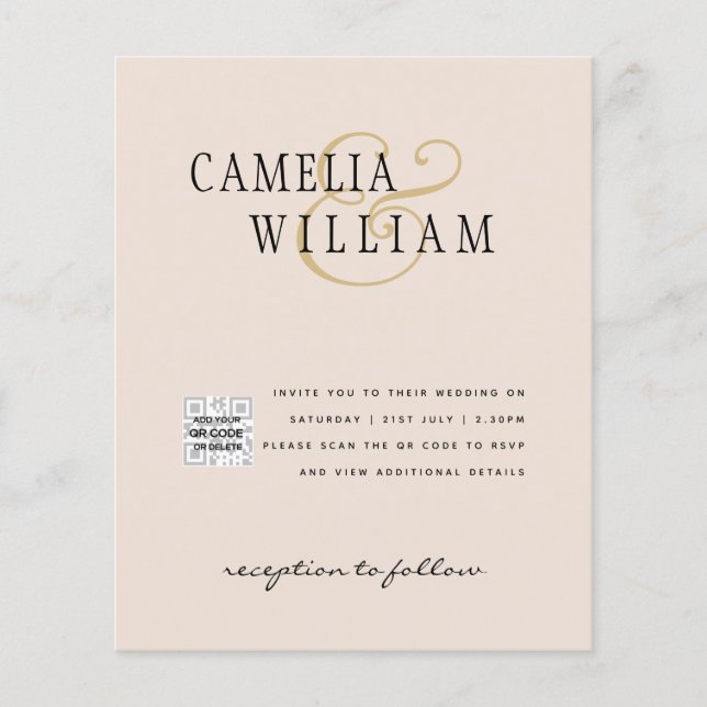 Flyer Champán Rubor FOTO Invitación a la boda QR Código (Frente)