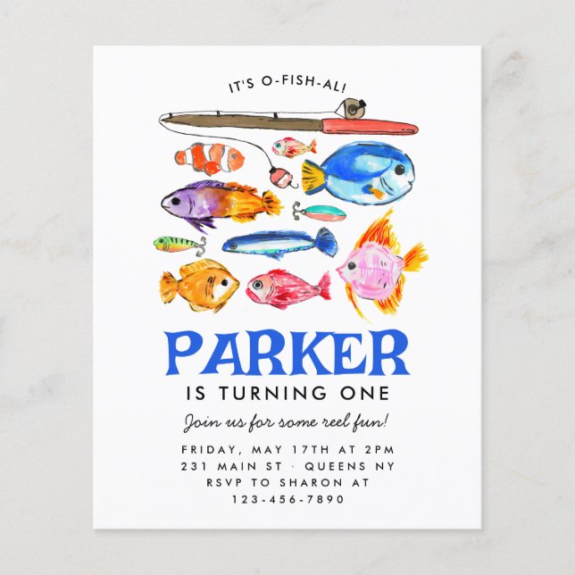 Flyer Cheap O-Fish-al Reel Fun Gone Pescado Cumpleaños (Frente)