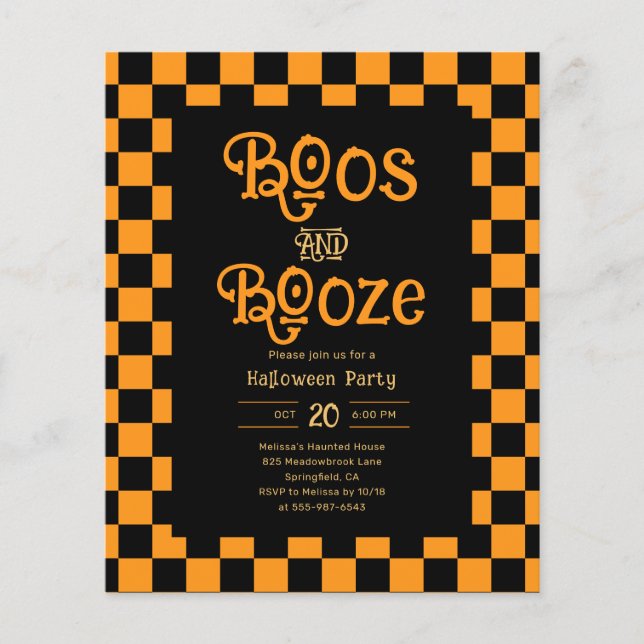 Flyer Cheap Retro Boos And Booze Halloween Party (Frente)