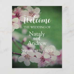 Flyer Cherry flowers on green background Floral Wedding