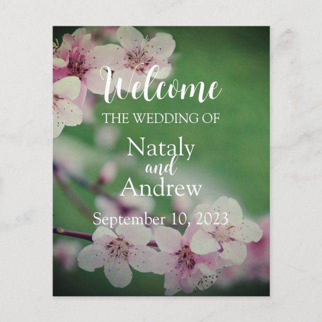 Flyer Cherry flowers on green background Floral Wedding (Frente)